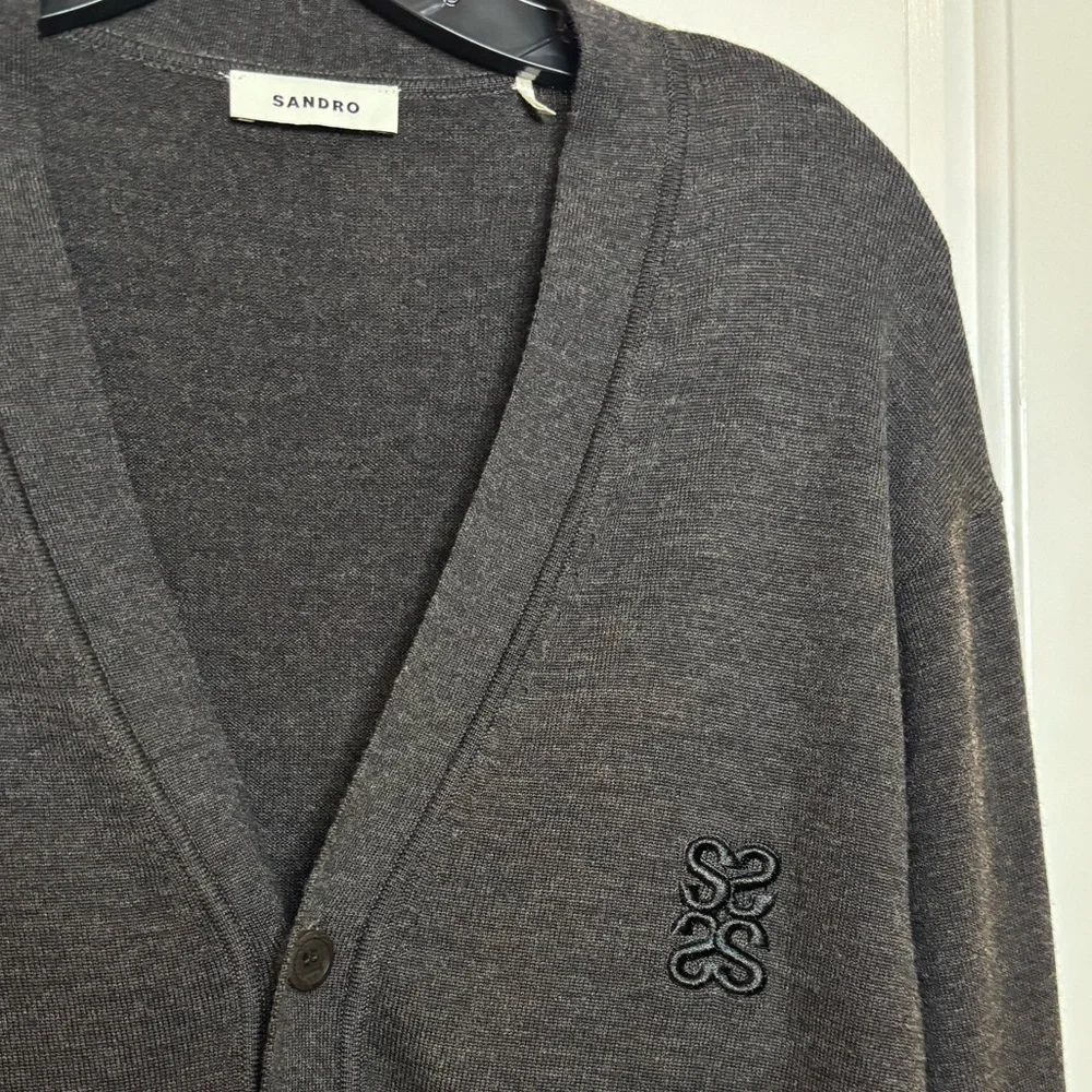 EUC SANDRO Men's Charcoal Grey Cardigan Wool Sweater size XXL